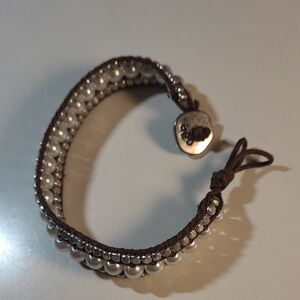 American Eagle Outfitters Elegant Silver and Brown Beaded Bracelet